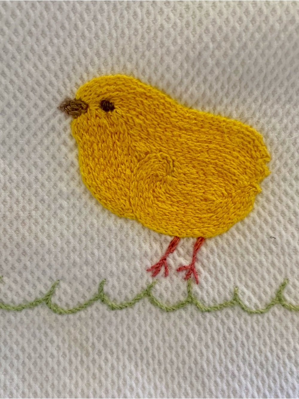 Vtg Embroidered White Cotton Tablecloth Yellow Chick & Vine MCM Nursery Kitsch
